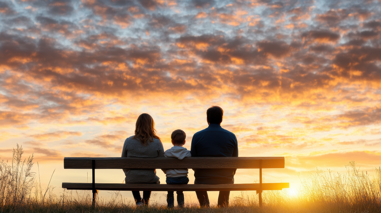 vecteezy_a-family-sitting-on-a-bench-at-sunset_60170532